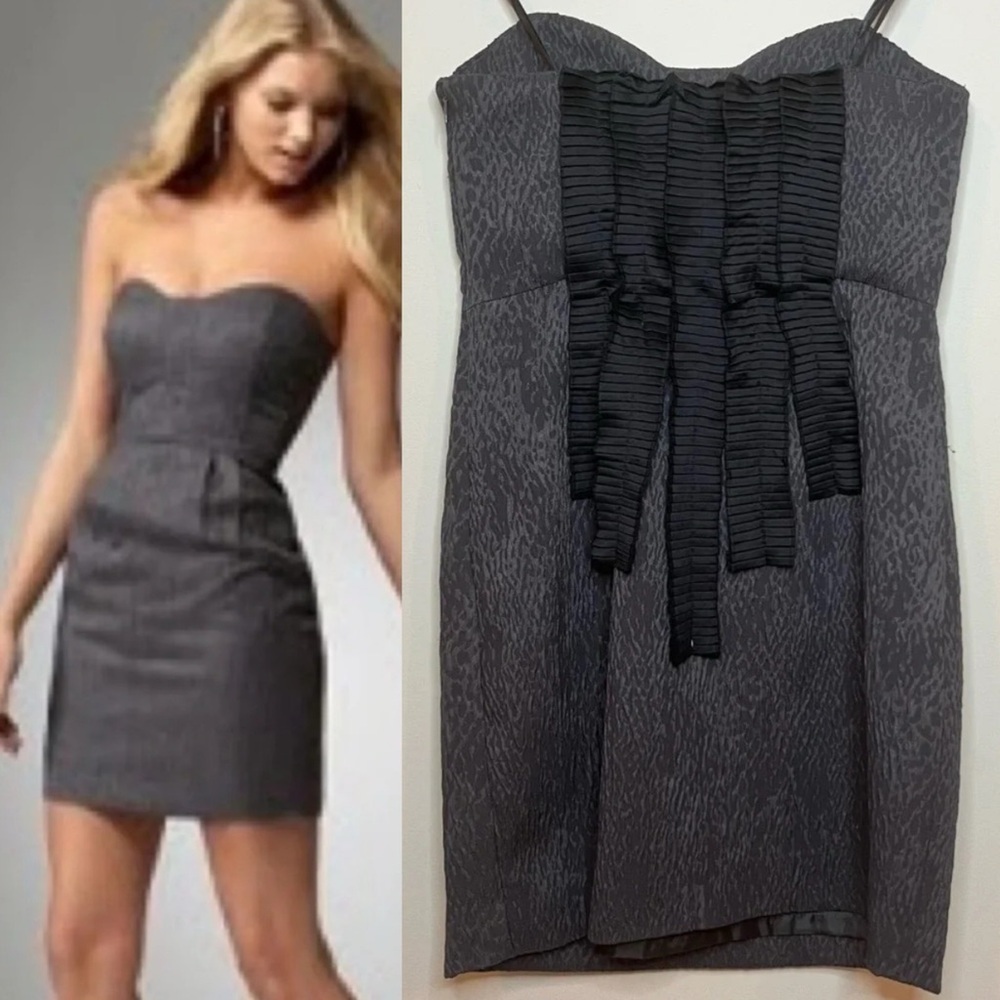 NWT BCBG Generation Sweeheart Gray Pleated Back Cocktail Strapless Minidress
